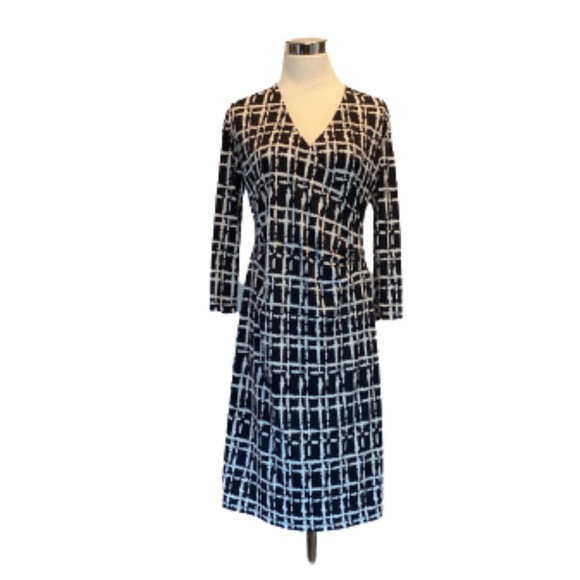 Peck & Peck Black and White Print Faux Wrap Dress - Picture 1 of 3